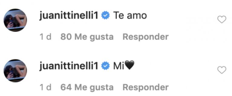 La tierna reacción de Juanita Tinelli ante el romántico mensaje que le dedicó su novio: "Extrañándote"