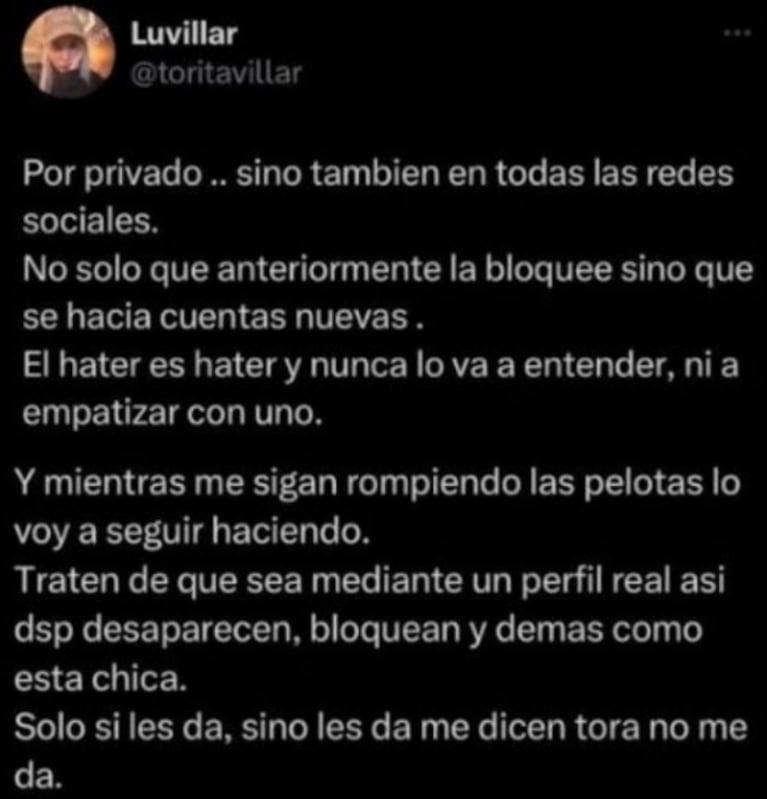 La Tora se cansó de los insultos en las redes y tomó una drástica decisión