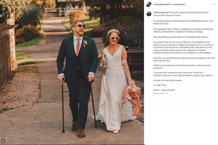 La triste despedida de la esposa de Michael Patrick, Naomi, sobre la muerte del actor (Foto: Instagram @michaelpatrick314)