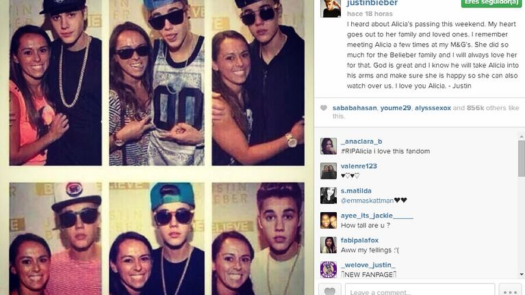 La tristeza de Justin Bieber por la trágica muerte de una fan: el mensaje de despedida. (Foto: Instagram)