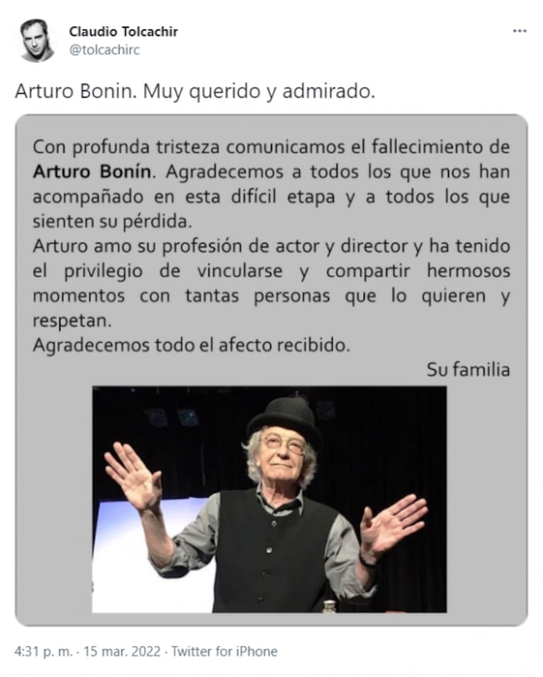 La tristeza de los famosos por la muerte de Arturo Bonín