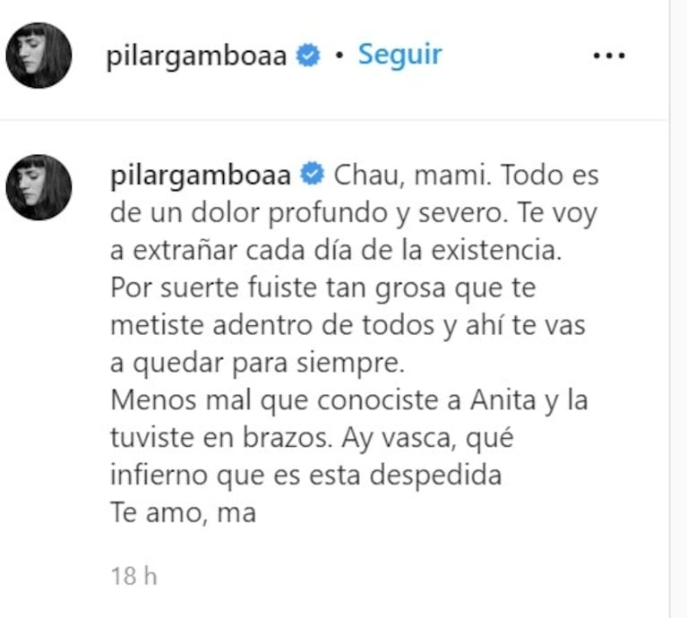 La tristeza de Pilar Gamboa por la muerte de su mamá: "Todo es un dolor profundo"