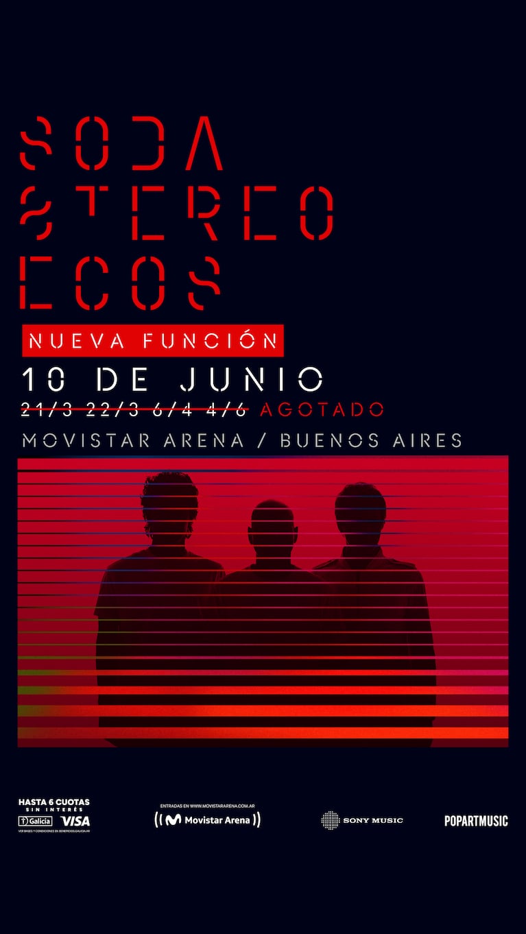 La vuelta más esperada se convirtió en un fenómeno imparable. Tras agotar en tiempo récord las funciones del 21, 22 de marzo y 6 de abril en el Movistar Arena, Soda Stereo suma una nueva fecha: 4 de junio.