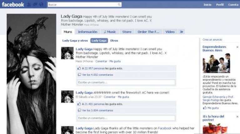 Lady Gaga es récord en Facebook: tiene más de 10 millones de seguidores en su fanpage