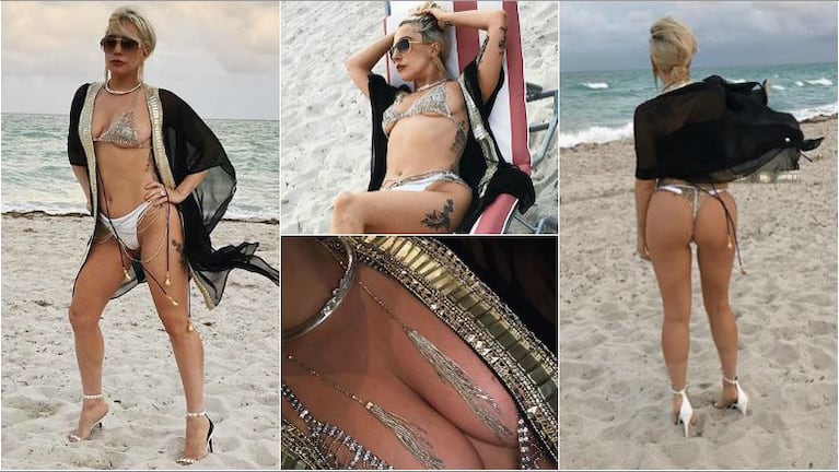Lady Gaga peló bikini en Miami y mostró sus súper curvas… ¡con tacos altos en la arena!