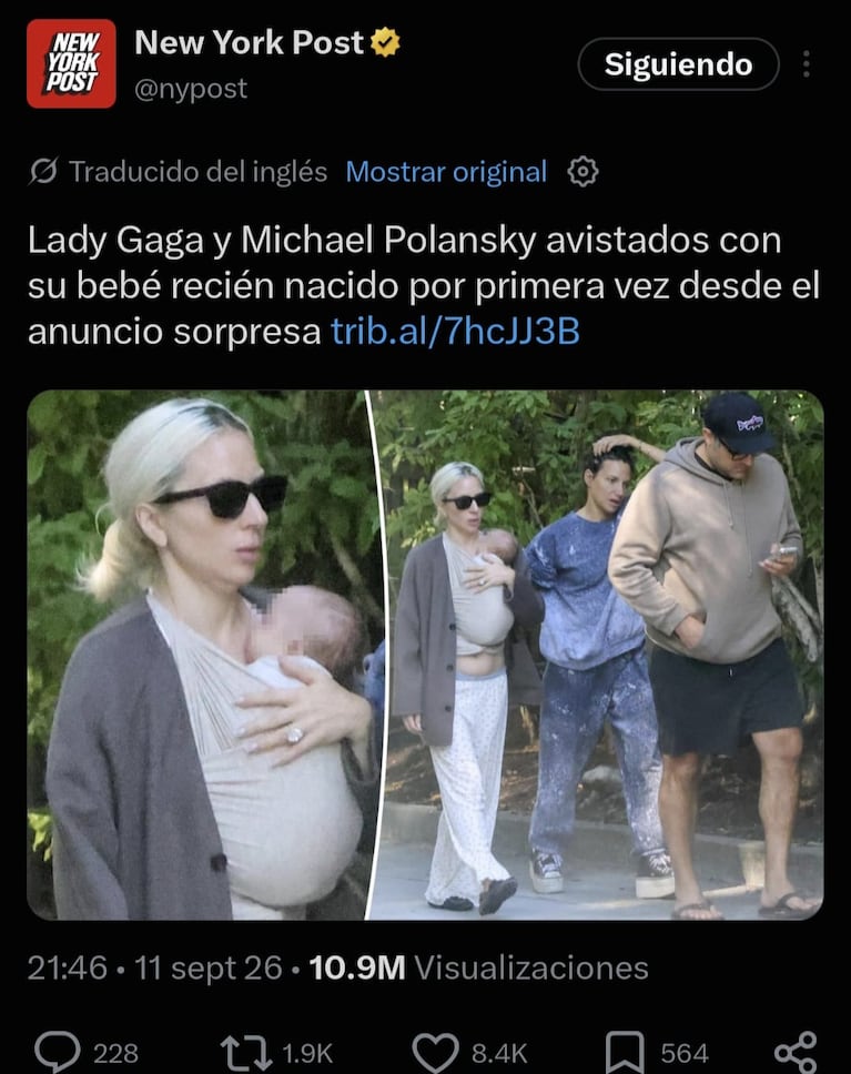 Lady Gaga y Michael Polansky fueron padres por primera vez (Foto: X/nypost)