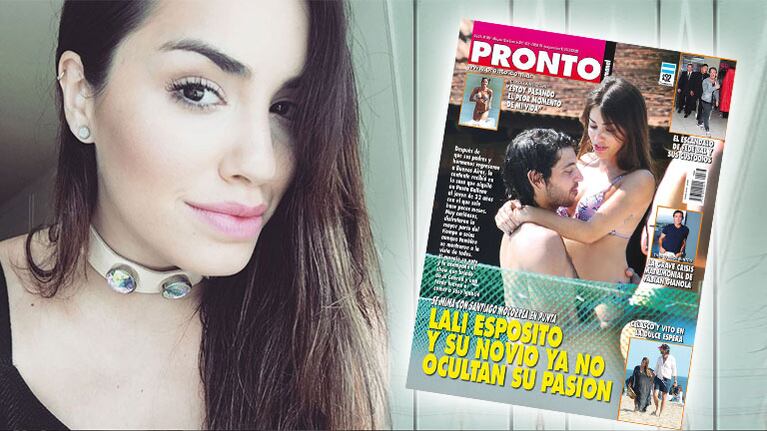  Lali Espósito, a puro mimo y arrumaco con Santiago Mocorrea en la pileta. (Foto: Instagram y revista Pronto)