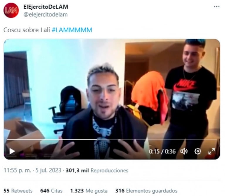 Lali Espósito arremetió contra Coscu por sus opiniones machistas y salió a la luz un repudiable video del streamer