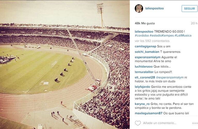 Lali Espósito brilló en el Estadio Kempes de Córdoba (Foto: Instagram).