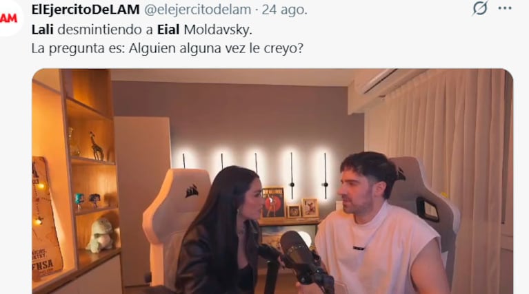 Lali Espósito fue contundente y desmintió a Eial Moldavsky tras sus dichos de 2025 (captura de X)