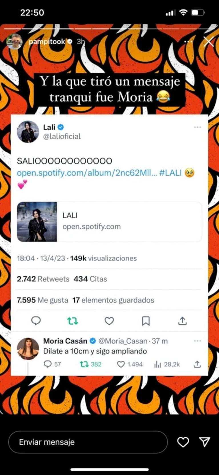 Lali Espósito lanzó "¿Quiénes son?" en homenaje a Moria Casán y la diva reaccionó en Twitter: "Me dilato"