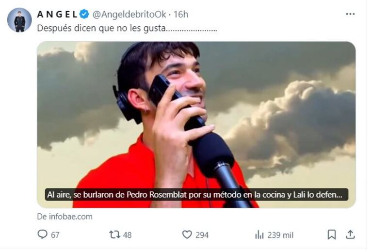 Lali Espósito le salió al cruce a Ángel de Brito, tras ser blanco de una picante chicana: “Estamos…”