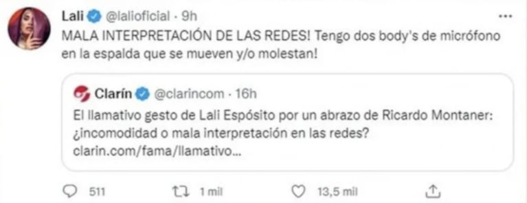 Lali Espósito respondió contundente ante las versiones de incomodidad con Ricardo Montaner: "Mala interpretación"