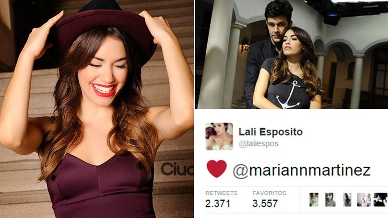 Lali Espósito y su corazón para Mariano Martínez. Fotos: Ciudad.com y Twitter.