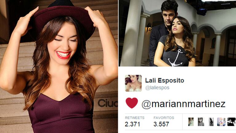 Lali Espósito y su corazón para Mariano Martínez. Fotos: Ciudad.com y Twitter.