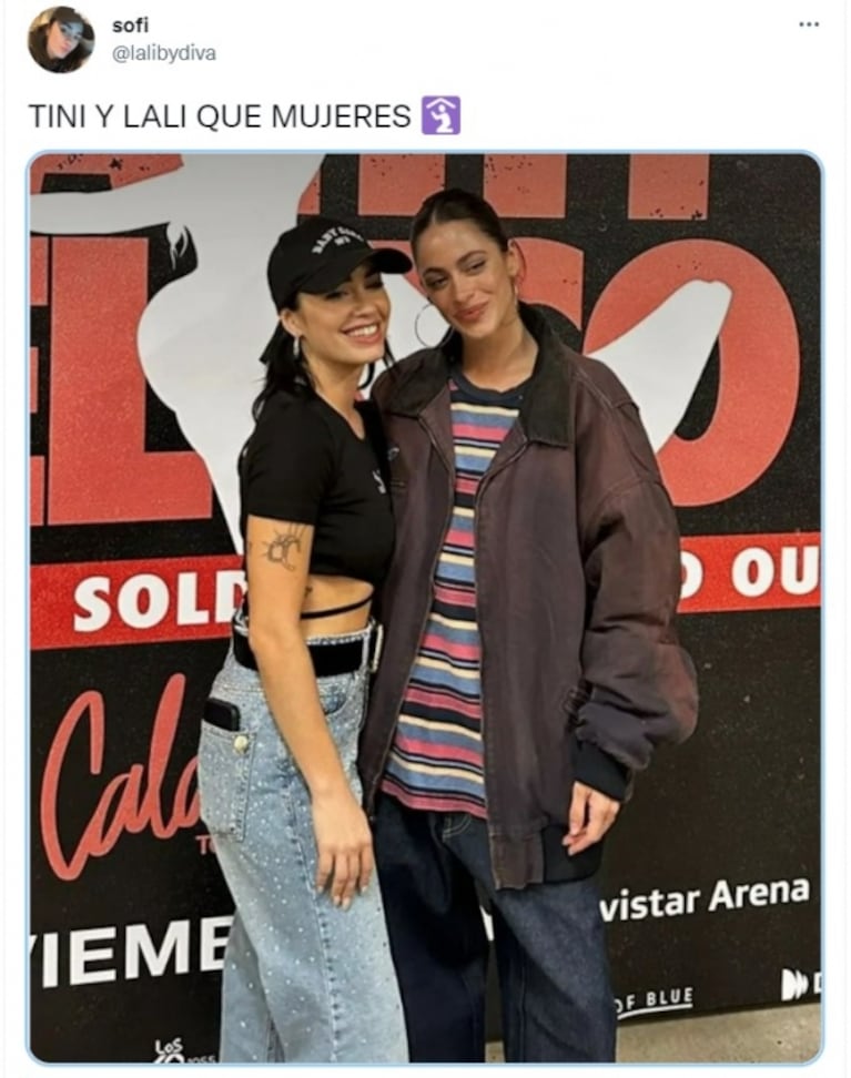 Lali Espósito y Tini Stoessel: las fotos de su encuentro buena onda en el show de Nathy Peluso
