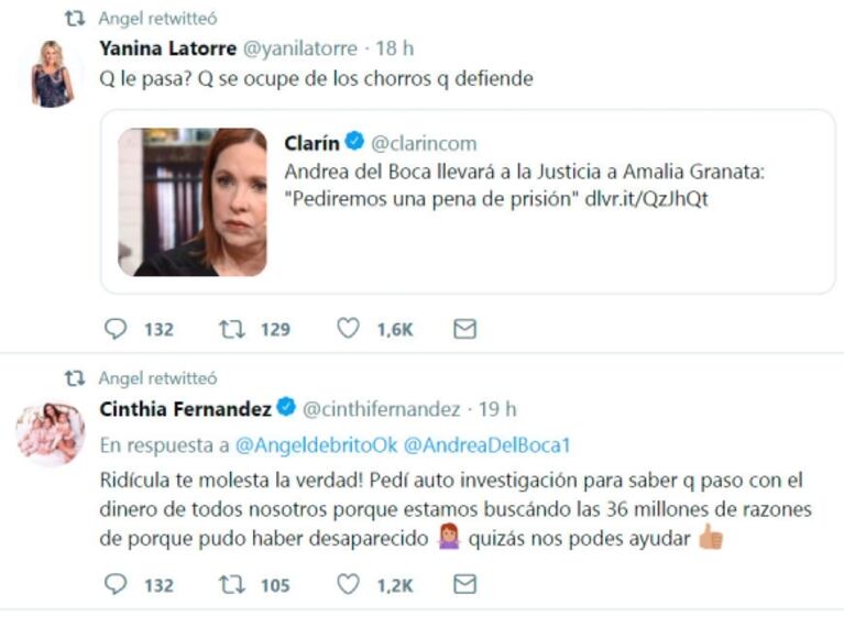Lapidario tweet de Ángel de Brito contra Andrea del Boca: "¿Se volvió una mediática? Sos una caradura"