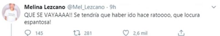 Lapidario tweet de Melina Lezcano contra Esmeralda Mitre tras su escándalo en el Cantando: "¡Que se vaya! ¡Qué locura espantosa!"