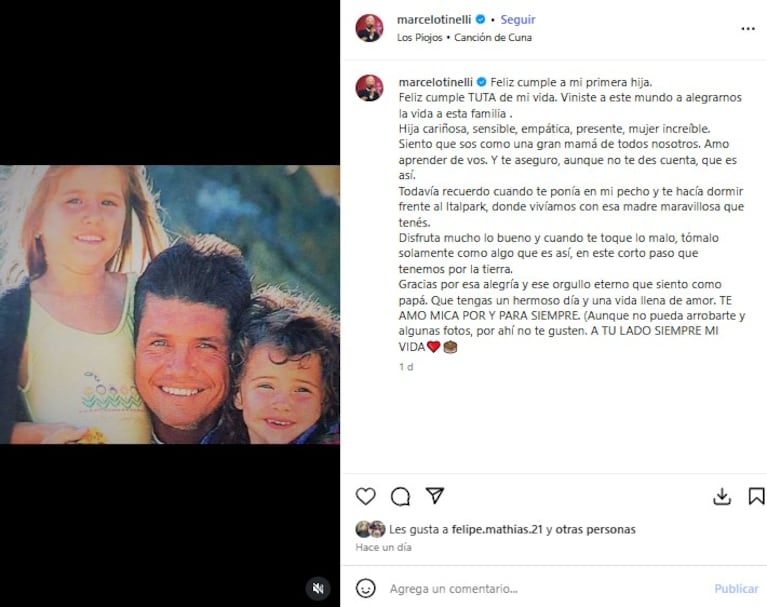 Las dedicatorias de Marcelo Tinelli, Soledad Aquino y Cande a Mica por su cumpleaños | Créditos: Instagram Marcelo Tinelli