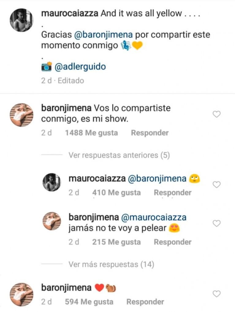 Las divertidas chicanas y guiños románticos de Jimena Barón a Mauro Caiazza: "Jamás no te voy a pelear"