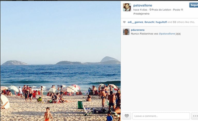 Las divertidas vacaciones del Chino Darín en Río de Janeiro (Fotos: Instagram). 