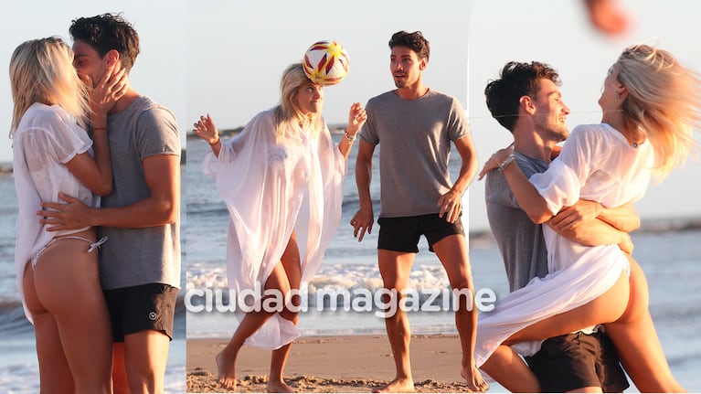 Las fotos de Cande Ruggeri y su novio jugando al fútbol en Punta del Este: mimos, besos y abrazos al atardecer