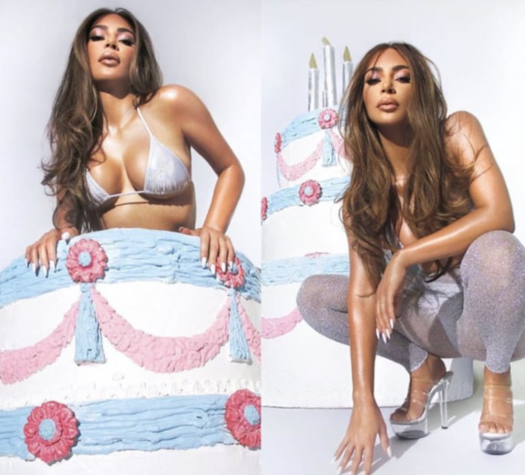 Las fotos súper festivas de Kim Kardashian posando con una enorme torta, a dos semanas de cumplir 40: "Estoy tan entusiasmada"