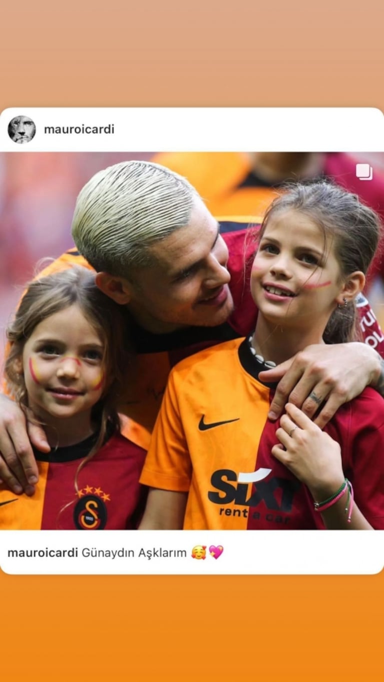 Las hijas de Mauro Icardi lo acompañaron en la cancha de un partido del Galatasaray: "Lo amamos"