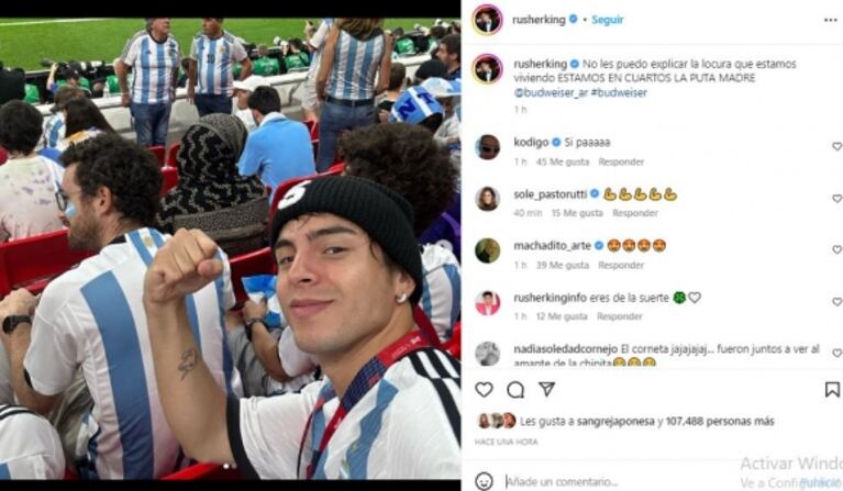 Las imágenes de China Suárez y Rusherking alentando eufóricos y enamorados a Argentina en el Mundial de Qatar 2022