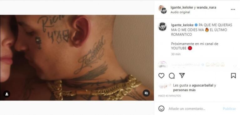 Las imágenes de Wanda Nara y L-Gante sin ropa y en la cama para protagonizar en un videoclip