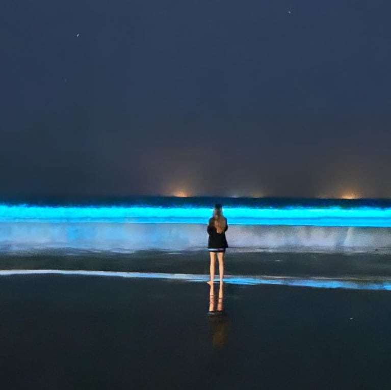Las impactantes fotos del mar iluminado que Barby Franco y Fernando Burlando presenciaron en Uruguay