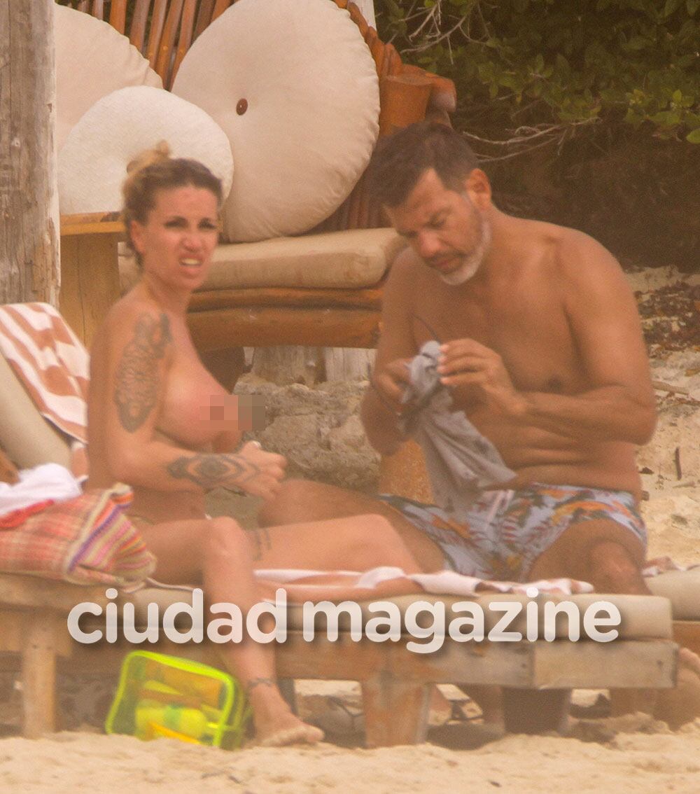 Las increíbles vacaciones de Florencia Peña y su marido: topless en las playas de Tulum. (Foto: Grosby)
