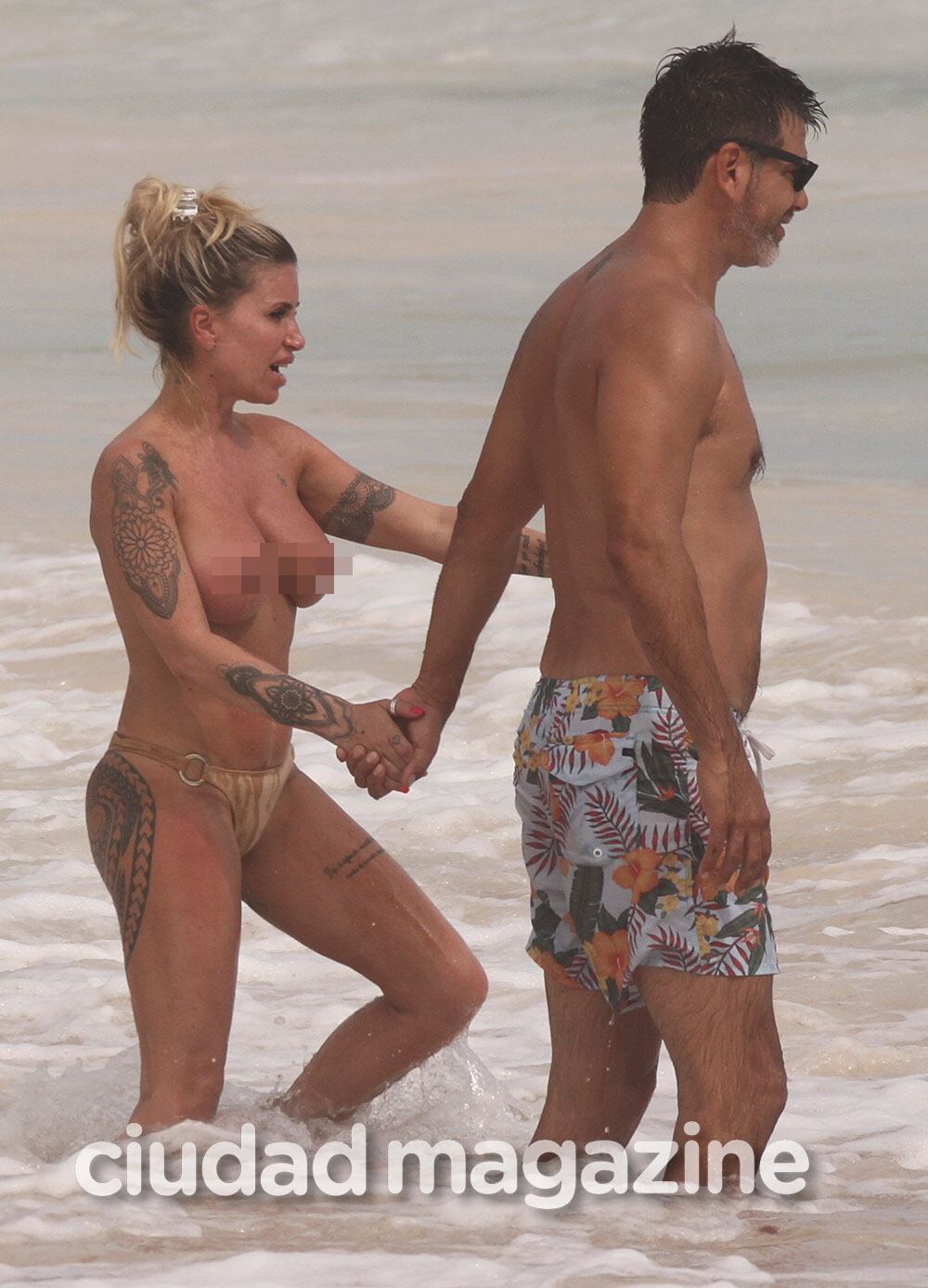 Las increíbles vacaciones de Florencia Peña y su marido: topless en las playas de Tulum. (Foto: Grosby)