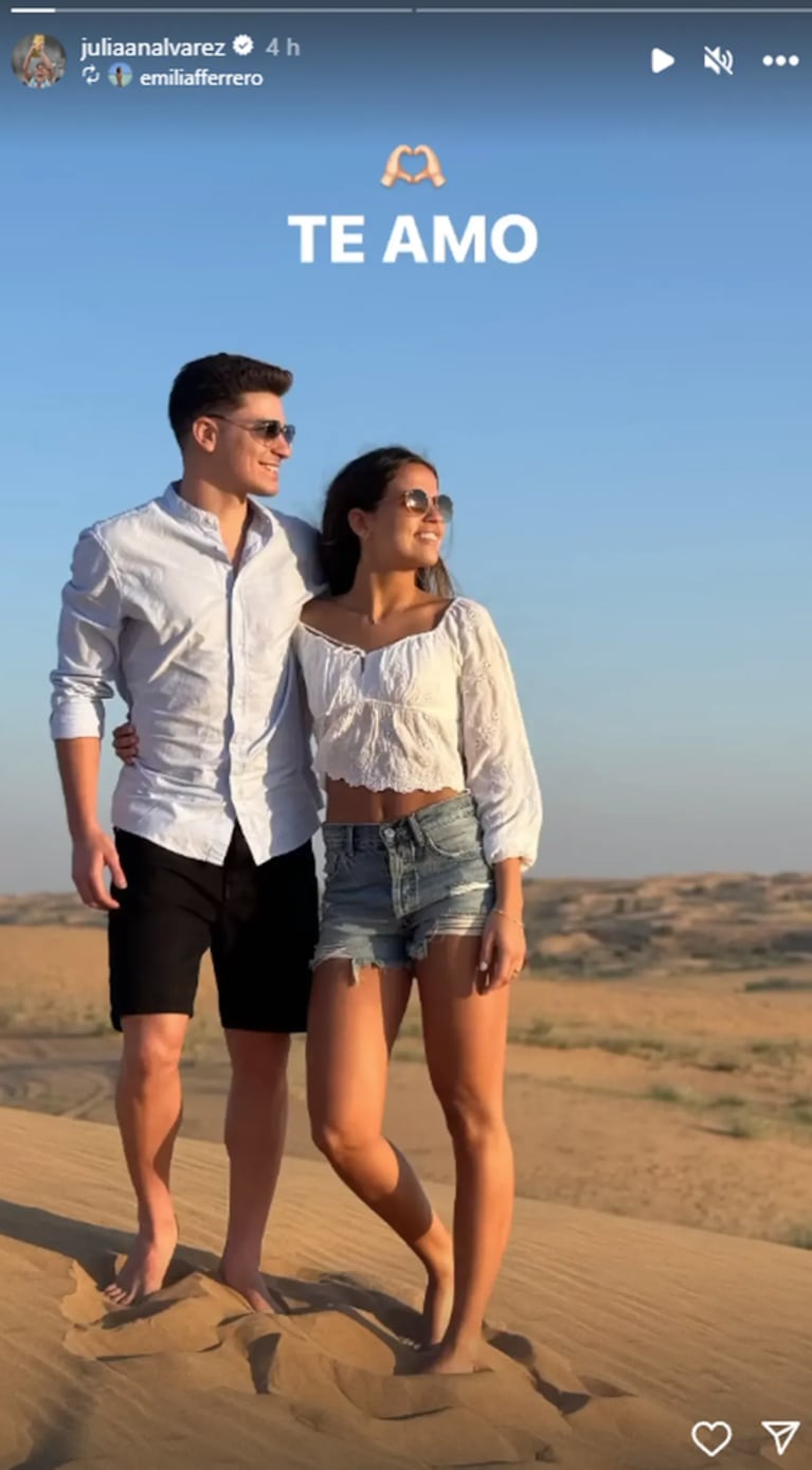 Las lujosas vacaciones de Julián Álvarez y su novia Emilia Ferrero en Dubai: “Te amo”