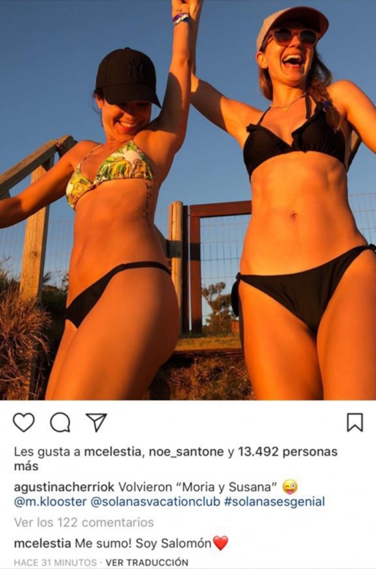 Las pícaras fotos playeras de Agustina Cherri con Marcela Kloosterboer: "Volvieron Moria y Susana"