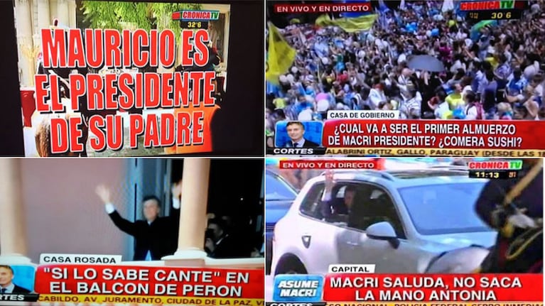 Las placas de Crónica TV durante durante la asunción de Mauricio Macri como presidente
