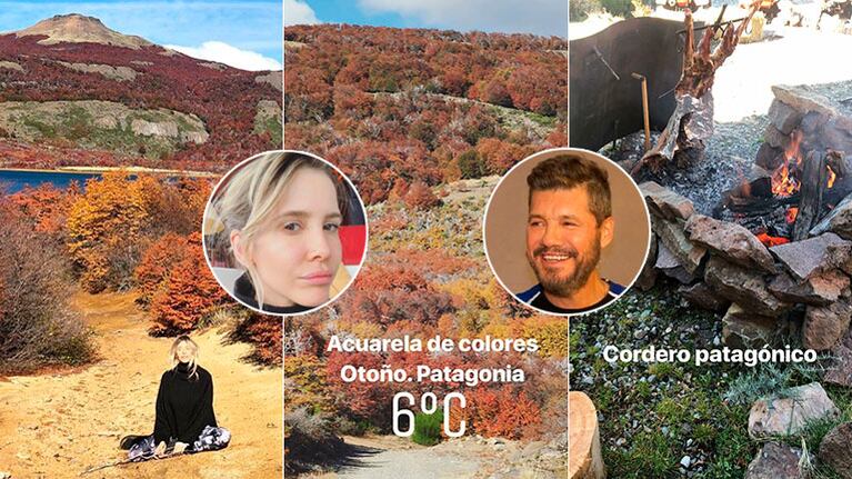 Las postales otoñales de Marcelo Tinelli y Guillermina Valdés en Esquel