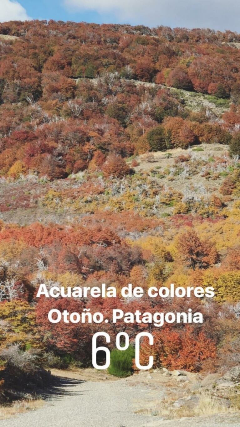Las postales otoñales de Marcelo Tinelli y Guillermina Valdés en Esquel: "Acuarela de colores" 