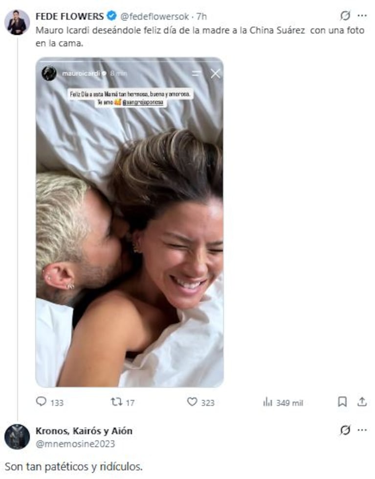 Las reacciones al posteo de Icardi sobre el Día de la Madre (Foto: X.com / @fedeflowersok)