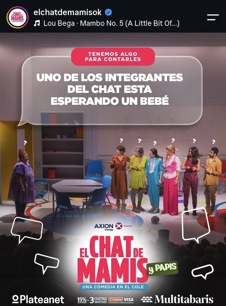 Las redes sociales de la obra teatral de Chat de Mamis generaron revuelo con un embarazo, que luego anunciaron en la obra (Foto: Instagram).