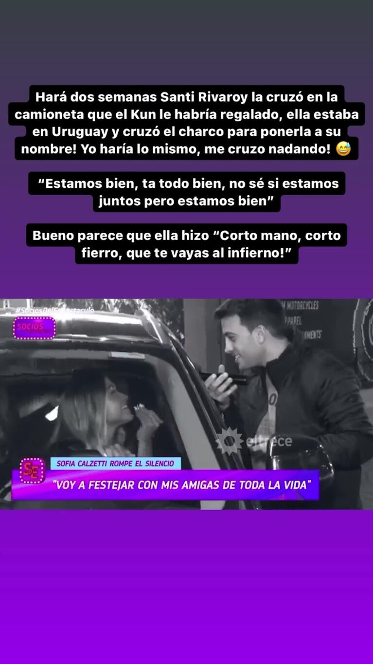 Las stories sobre el nuevo litigio entre el Kun Aguero y Sofía Calzetti (Fotos: Instagram)