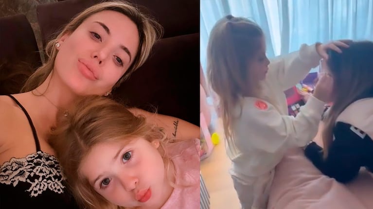 Las tiernas fotos de Chloe, la hija de Jesica Cirio y Martín Insaurralde, maquillando a las amigas de su mamá.