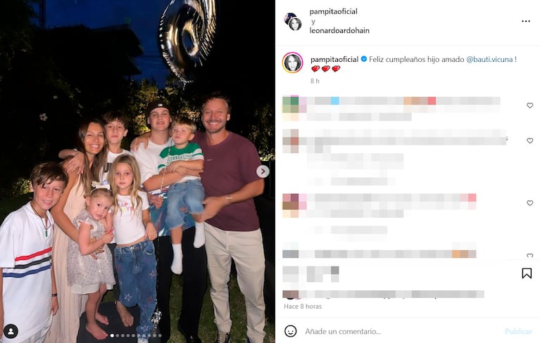 Las tiernas fotos de Pampita y Benjamín Vicuña en el cumple de Bautista con todos sus hijos juntos