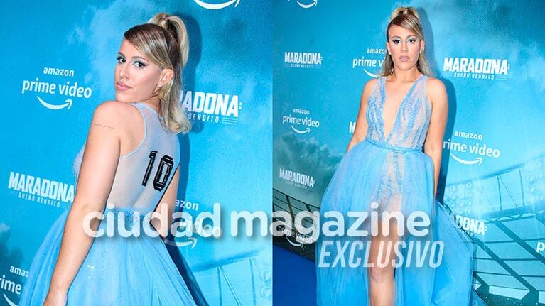 Laura Esquivel impactó con su sensual y original look para el estreno de la serie de Diego Maradona. Fotos: Movilpress.
