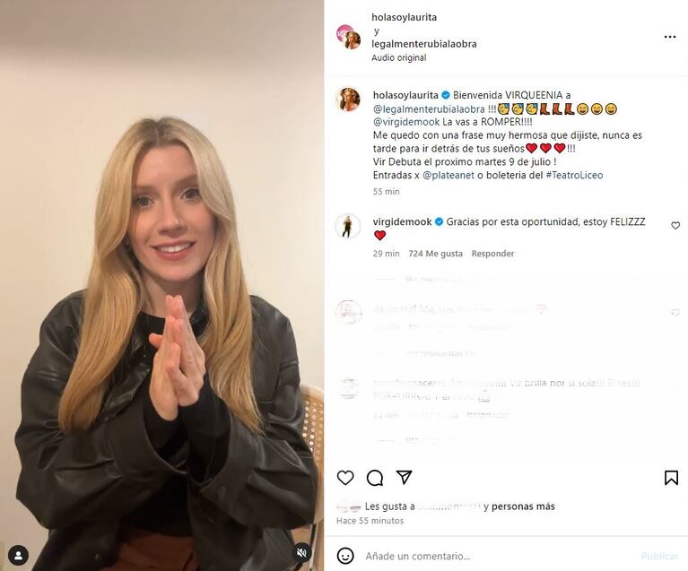 Laurita Fernández le dio la bienvenida a Virginia Demo en Legalmente Rubia. Foto: Captura de Instagram (@holasoylaurita)