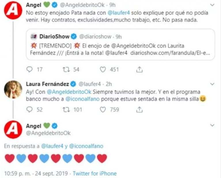 Laurita Fernández, luego de que De Brito la tilde de "estrella" por no ir a LAM: "Con Ángel siempre tuvimos la mejor"