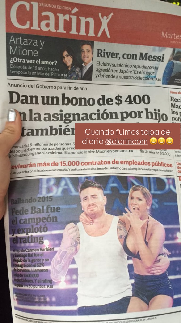 LAURITA FERNÁNDEZ REVOLUCIONÓ LAS REDES AL RECORDAR SU TAPA DE DIARIO JUNTO A FEDE BAL. CRÉDITO: Instagram