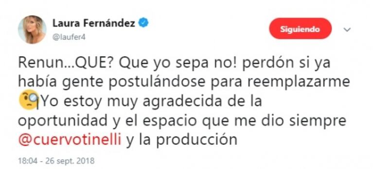 Laurita Fernández, sobre el rumor renuncia al Bailando: "Perdón si ya había gente postulándose para reemplazarme"