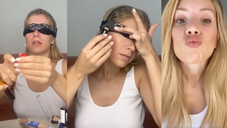 Laurita se maquilló con una venda en los ojos.