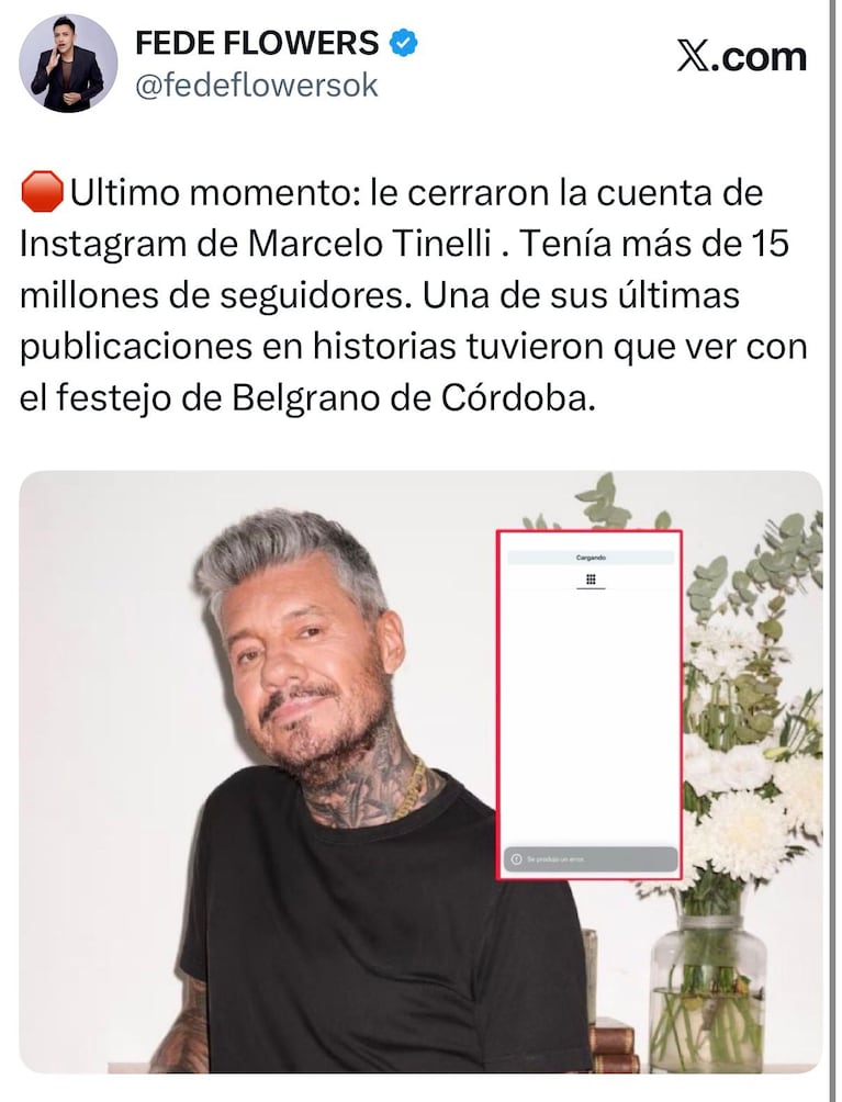 Le cerraron la cuenta de Instagram a Marcelo Tinelli (captura de X)